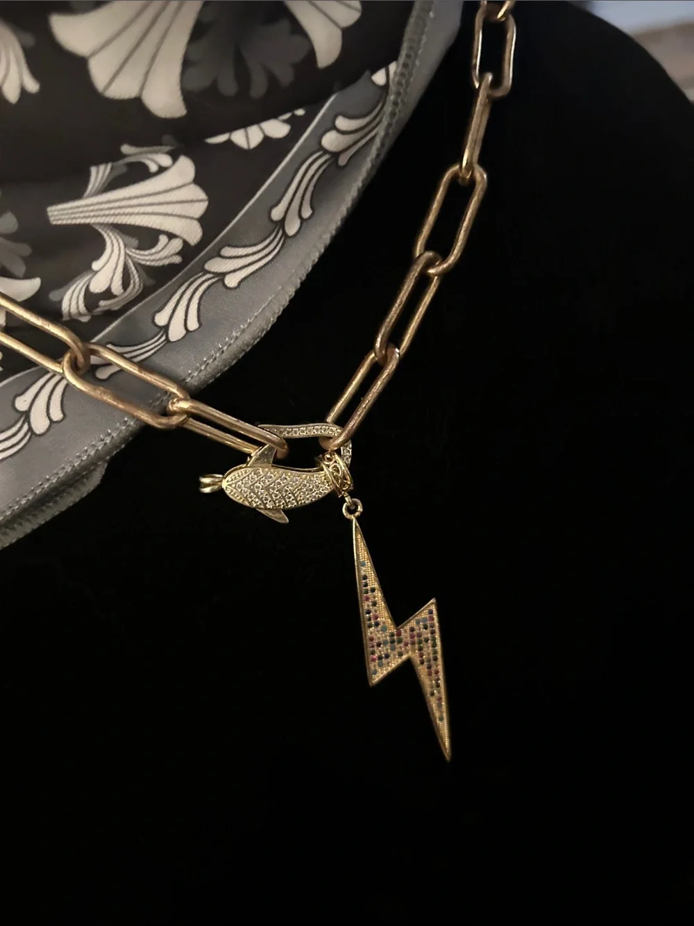 Gold-Tone Chain Necklace with Lightning Bolt and Dolphin Charm - Gold